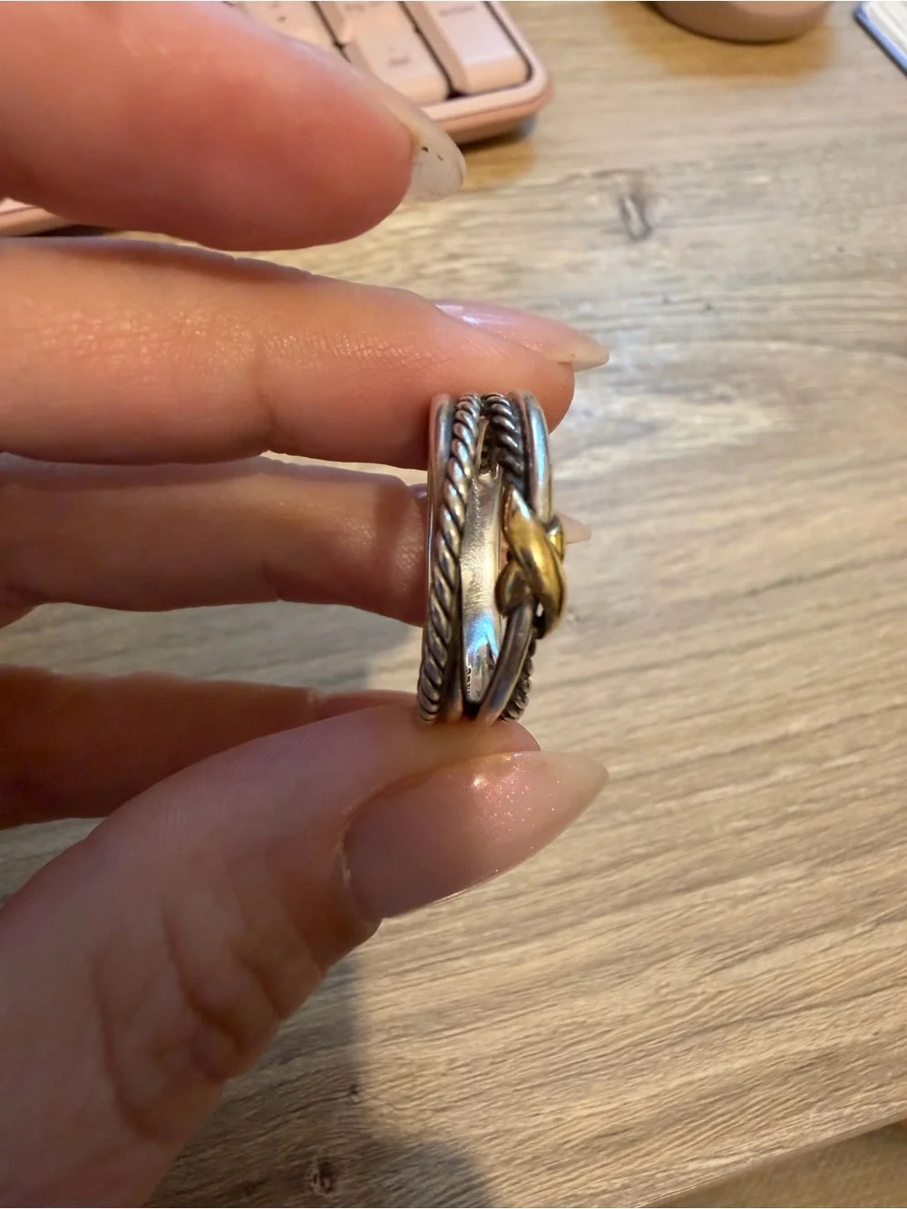 David Yurman Silver Rope Stack Ring with Gold Knot Accent